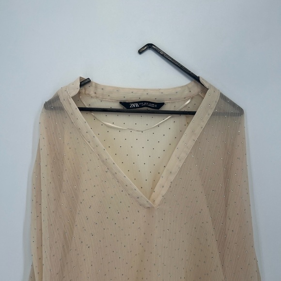 Zara Oversized Rhinestone Semi Sheer Blouse - Picture 2 of 9